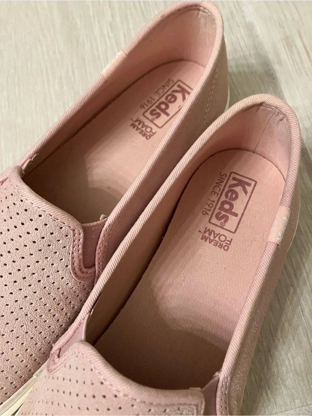 Keds Perforated Slip-On Sneakers in Blush Pink